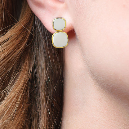 Modern Double Square Colorful Gemstone Earrings in 18K Gold Over Brass TGE1005 EM-1252