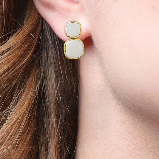 Modern Double Square Colorful Gemstone Earrings in 18K Gold Over Brass TGE1005 EM-1252