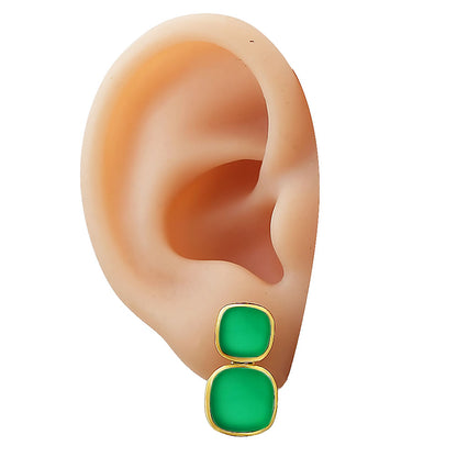 Modern Double Square Colorful Gemstone Earrings in 18K Gold Over Brass TGE1005 EM-1252