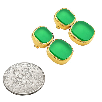 Modern Double Square Colorful Gemstone Earrings in 18K Gold Over Brass TGE1005 EM-1252