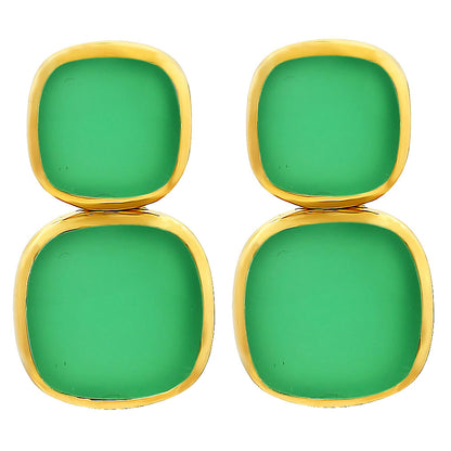 Modern Double Square Colorful Gemstone Earrings in 18K Gold Over Brass TGE1005 EM-1252