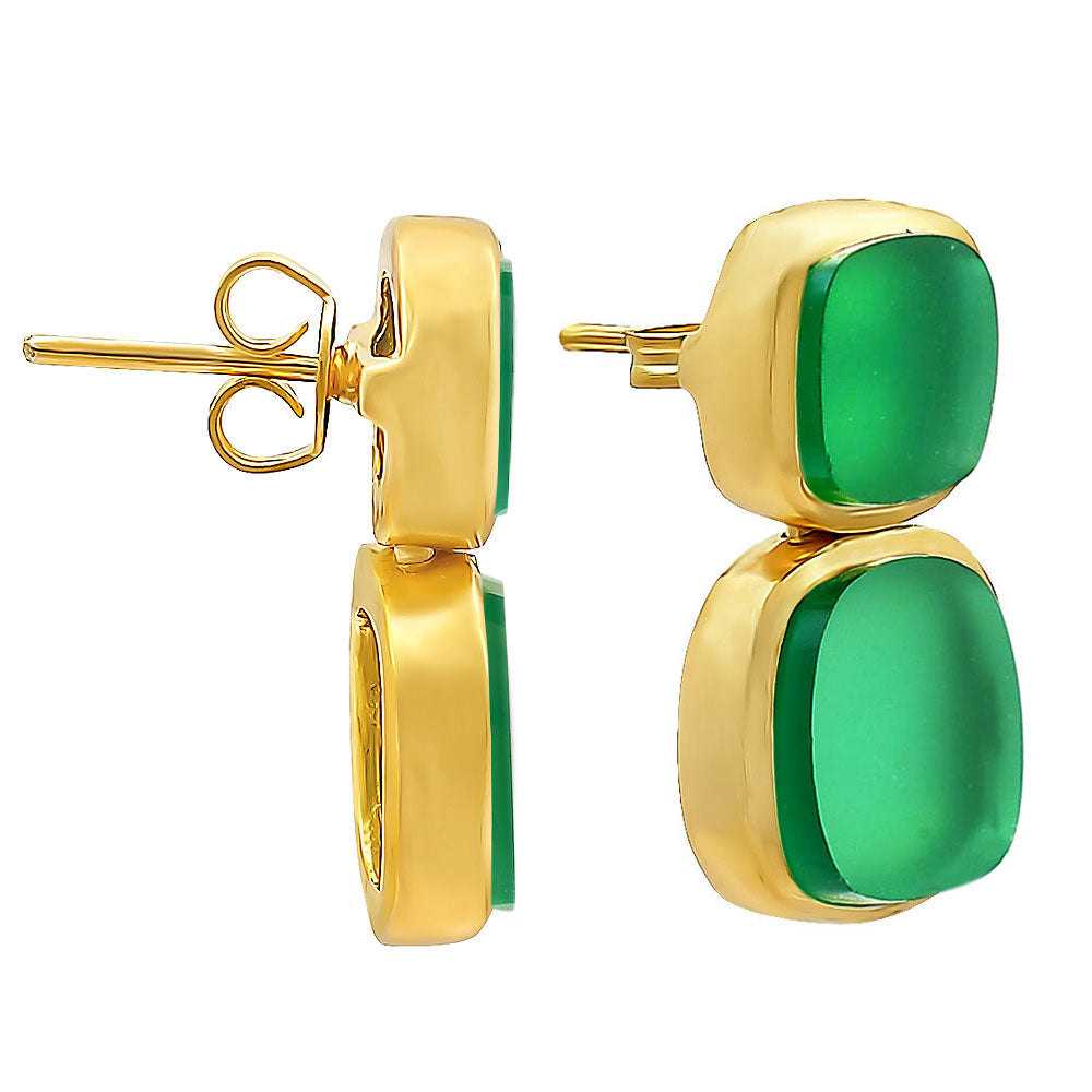 Modern Double Square Colorful Gemstone Earrings in 18K Gold Over Brass TGE1005 EM-1252