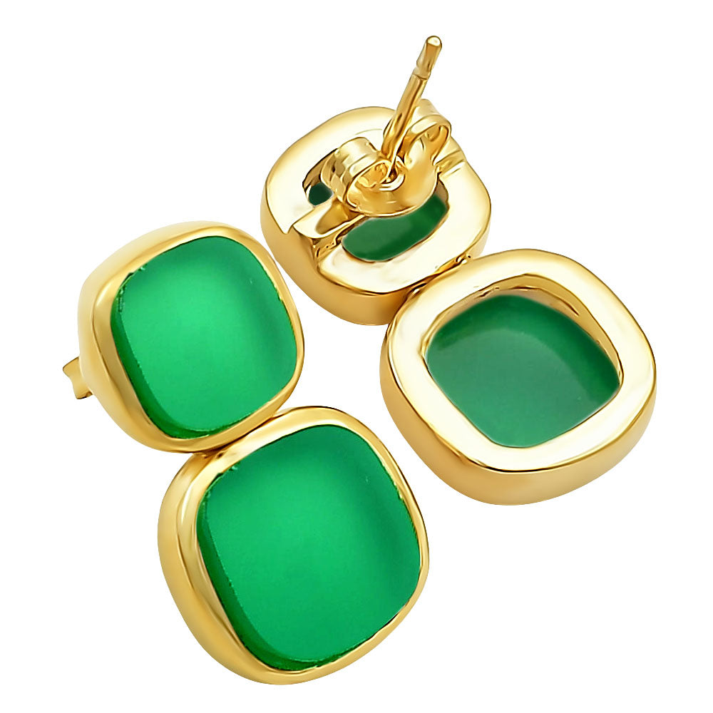Modern Double Square Colorful Gemstone Earrings in 18K Gold Over Brass TGE1005 EM-1252