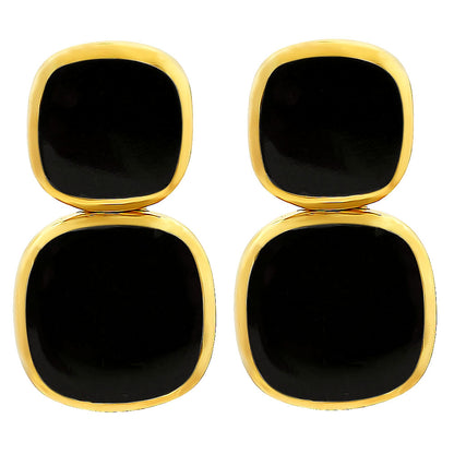 Modern Double Square Colorful Gemstone Earrings in 18K Gold Over Brass TGE1005 EM-1252