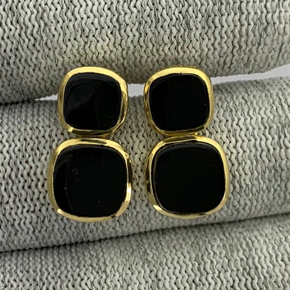 Modern Double Square Colorful Gemstone Earrings in 18K Gold Plated TGE1005 EM-1252