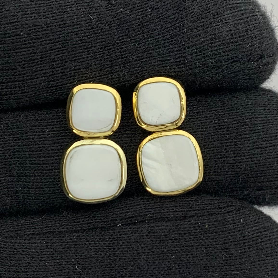 Modern Double Square Colorful Gemstone Earrings in 18K Gold Plated TGE1005 EM-1252
