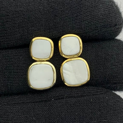 Modern Double Square Colorful Gemstone Earrings in 18K Gold Plated TGE1005 EM-1252