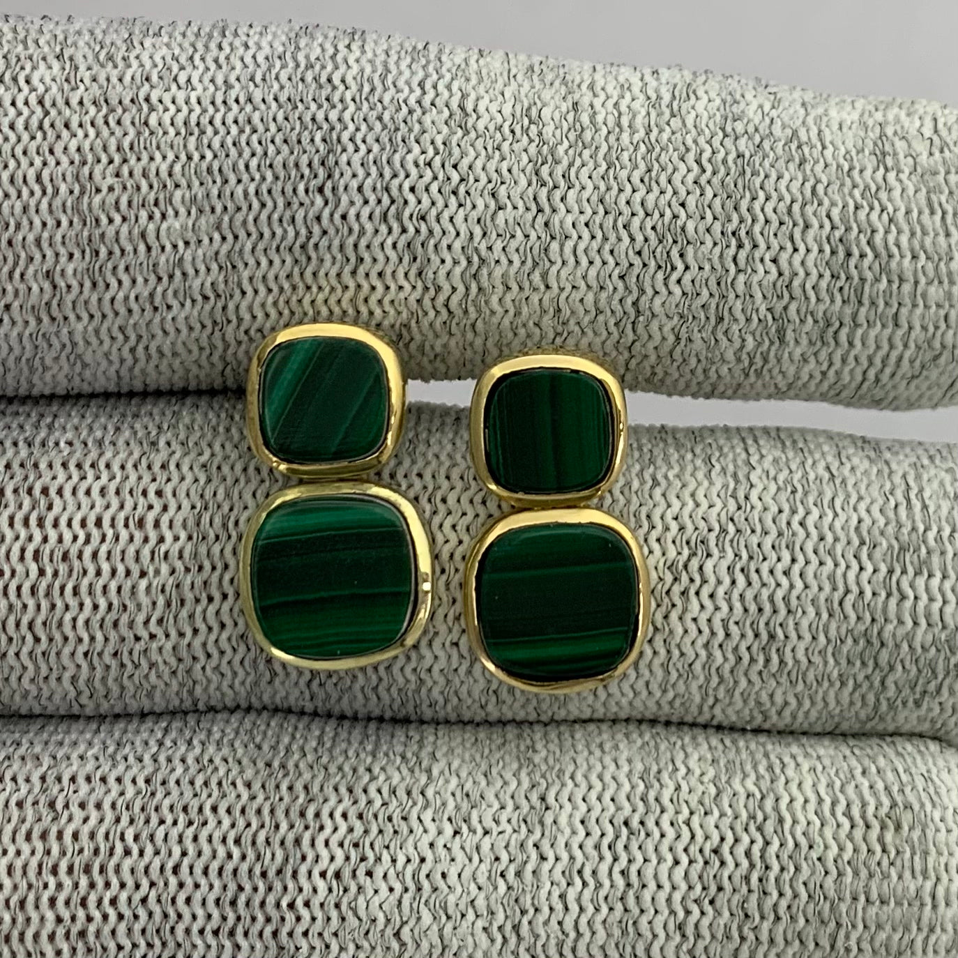 Modern Double Square Colorful Gemstone Earrings in 18K Gold Plated TGE1005 EM-1252