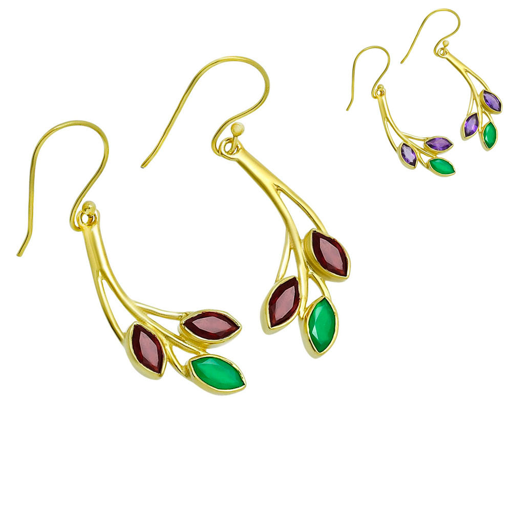 Nature Inspired Leaf Marquise Gemstone Earrings in 18K Gold Plated TGE1006 EM-1253