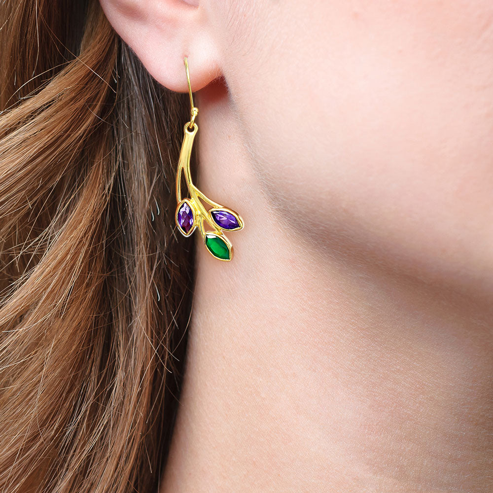 Nature Inspired Leaf Marquise Gemstone Earrings in 18K Gold Plated TGE1006 EM-1253