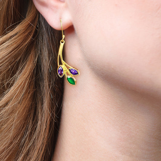 Nature Inspired Leaf Marquise Gemstone Earrings in 18K Gold Over Brass TGE1006 EM-1253