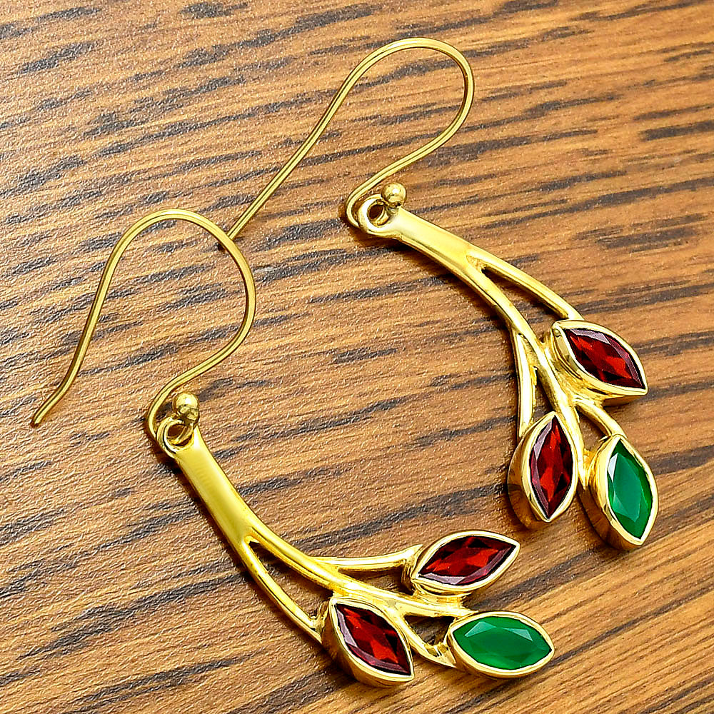 Nature Inspired Leaf Marquise Gemstone Earrings in 18K Gold Plated TGE1006 EM-1253