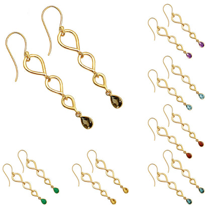 18K Gold Over Brass Linked Design Colorful Gemstone Earrings Jewelry TGE1008 EM-1266