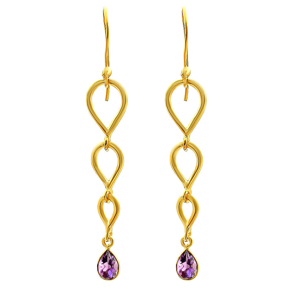 18K Gold Over Brass Linked Design Colorful Gemstone Earrings Jewelry TGE1008 EM-1266