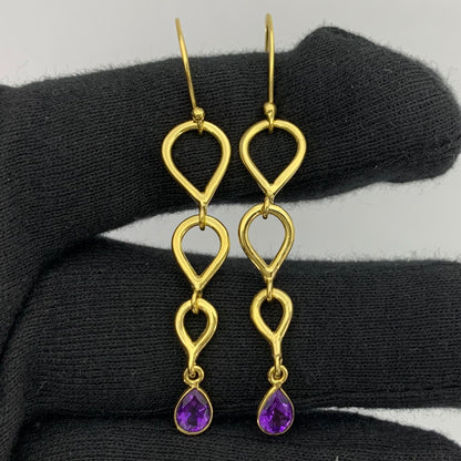 18K Gold Plated Linked Design Colorful Gemstone Earrings Jewelry TGE1008 EM-1266