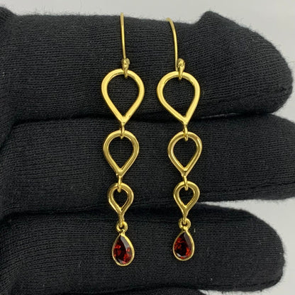 18K Gold Plated Linked Design Colorful Gemstone Earrings Jewelry TGE1008 EM-1266