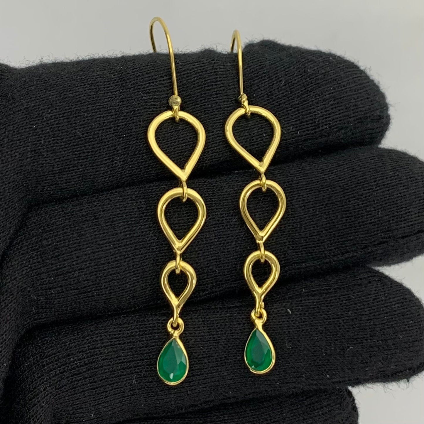 18K Gold Plated Linked Design Colorful Gemstone Earrings Jewelry TGE1008 EM-1266