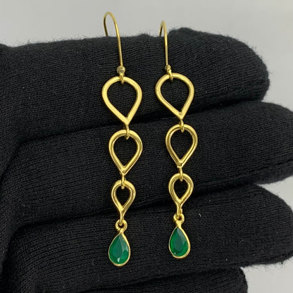 18K Gold Plated Linked Design Colorful Gemstone Earrings Jewelry TGE1008 EM-1266