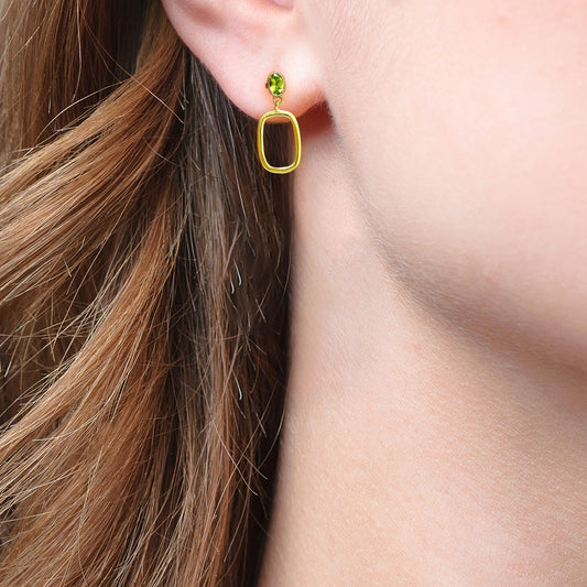 18K Gold Plated Brass Oval Frame Gemstone Earrings – Wholesale Jewelry TGE1009 EM-1263