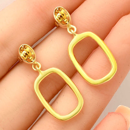 18K Gold Plated Oval Frame Gemstone Earrings – Wholesale Jewelry TGE1009 EM-1263