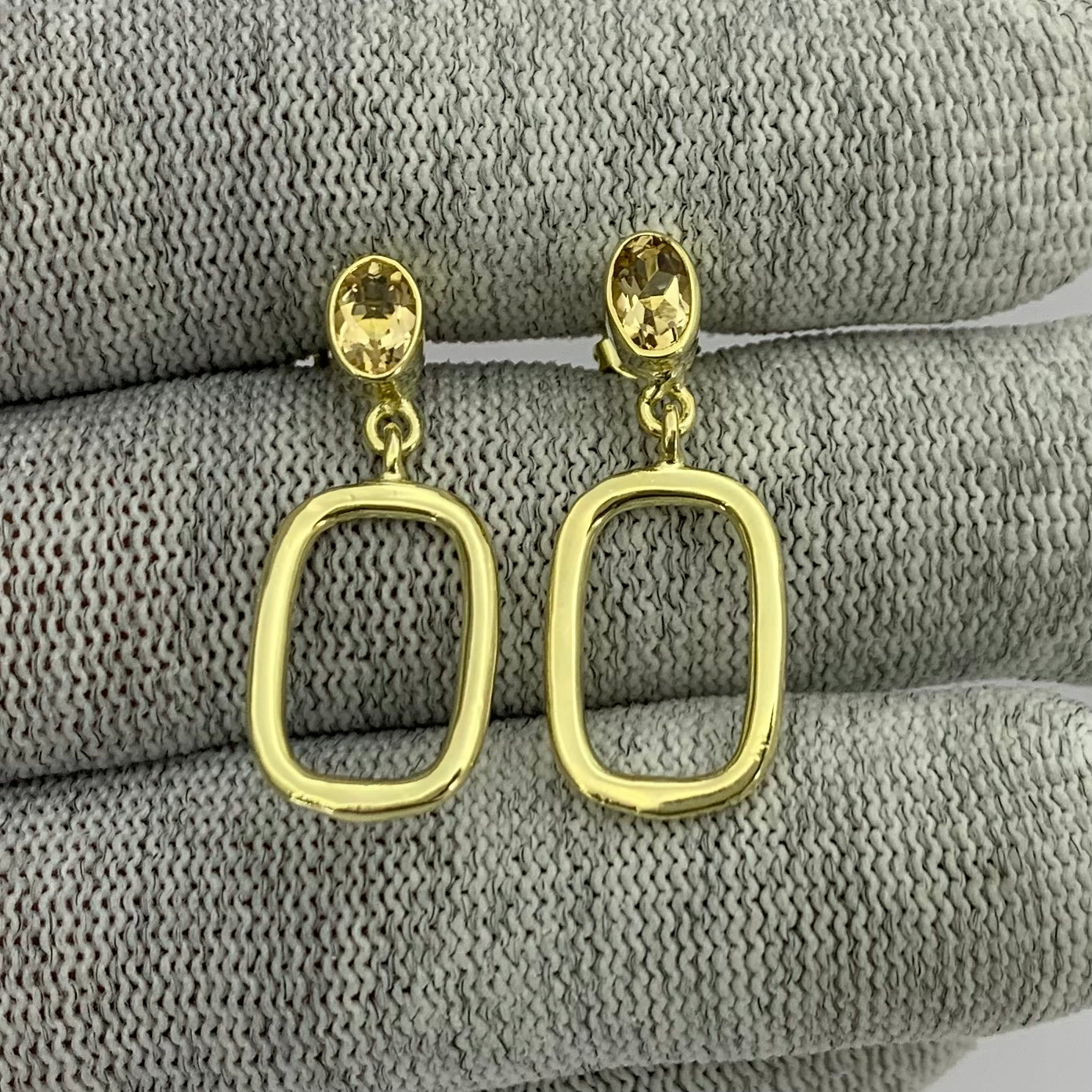 18K Gold Plated Oval Frame Gemstone Earrings – Wholesale Jewelry TGE1009 EM-1263