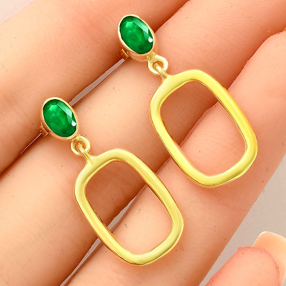 18K Gold Plated Oval Frame Gemstone Earrings – Wholesale Jewelry TGE1009 EM-1263