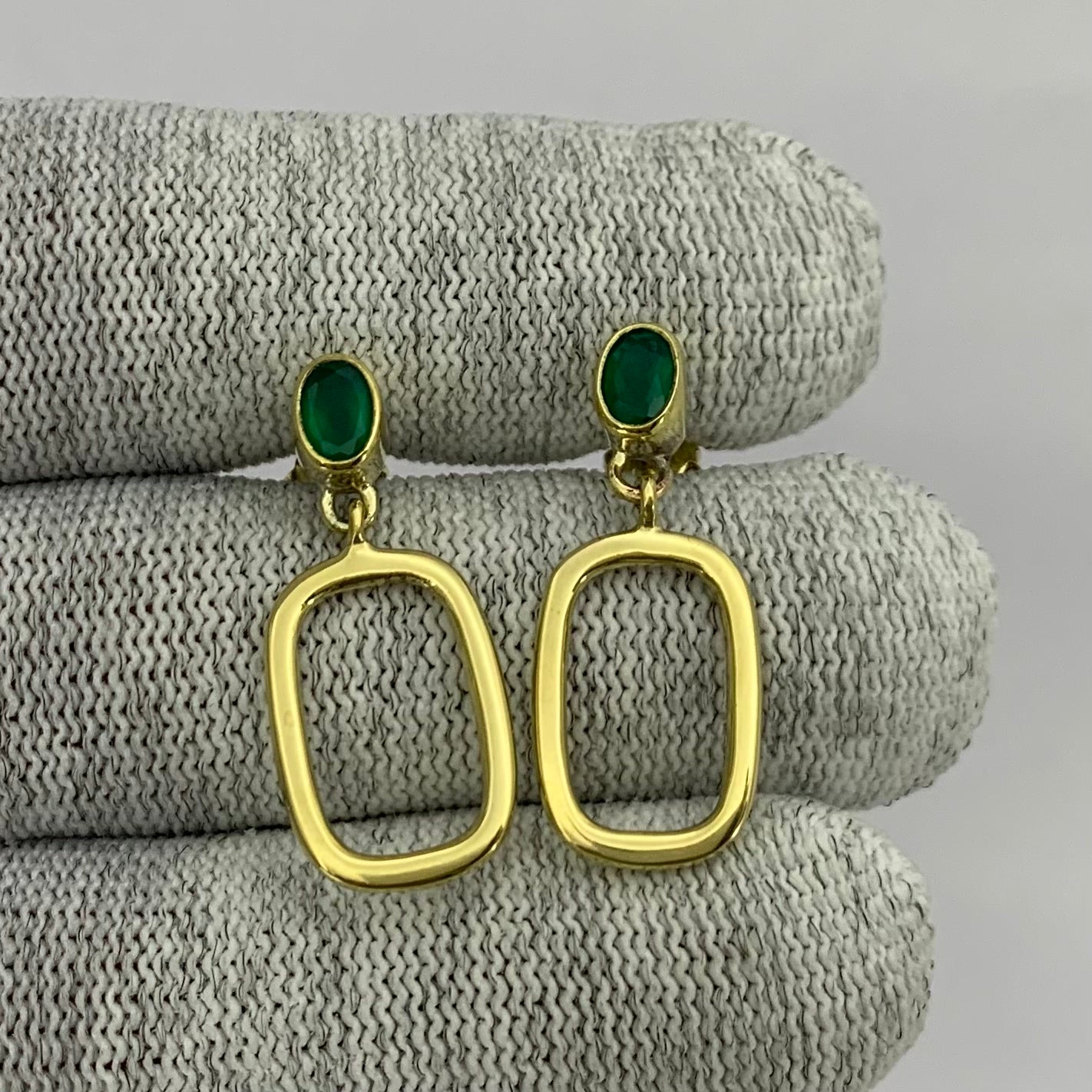 18K Gold Plated Oval Frame Gemstone Earrings – Wholesale Jewelry TGE1009 EM-1263
