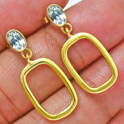 18K Gold Plated Oval Frame Gemstone Earrings – Wholesale Jewelry TGE1009 EM-1263