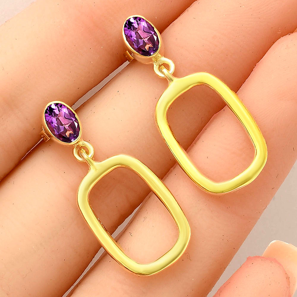 18K Gold Plated Oval Frame Gemstone Earrings – Wholesale Jewelry TGE1009 EM-1263