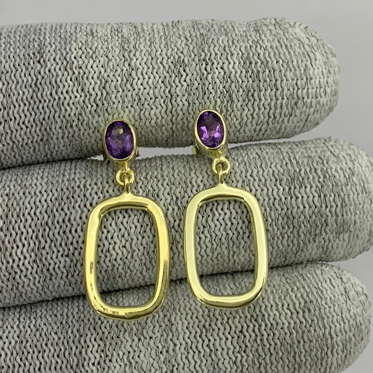 18K Gold Plated Oval Frame Gemstone Earrings – Wholesale Jewelry TGE1009 EM-1263