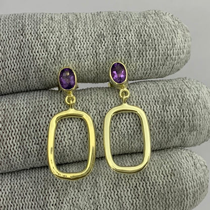 18K Gold Plated Oval Frame Gemstone Earrings – Wholesale Jewelry TGE1009 EM-1263