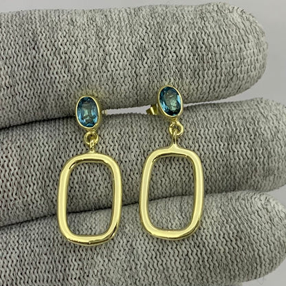 18K Gold Plated Oval Frame Gemstone Earrings – Wholesale Jewelry TGE1009 EM-1263