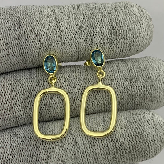 18K Gold Plated Oval Frame Gemstone Earrings – Wholesale Jewelry TGE1009 EM-1263