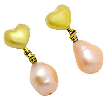 Romantic Heart and Pearl Dangle Earrings in 18K Gold Plated Jewelry TGE1011 EM-1257