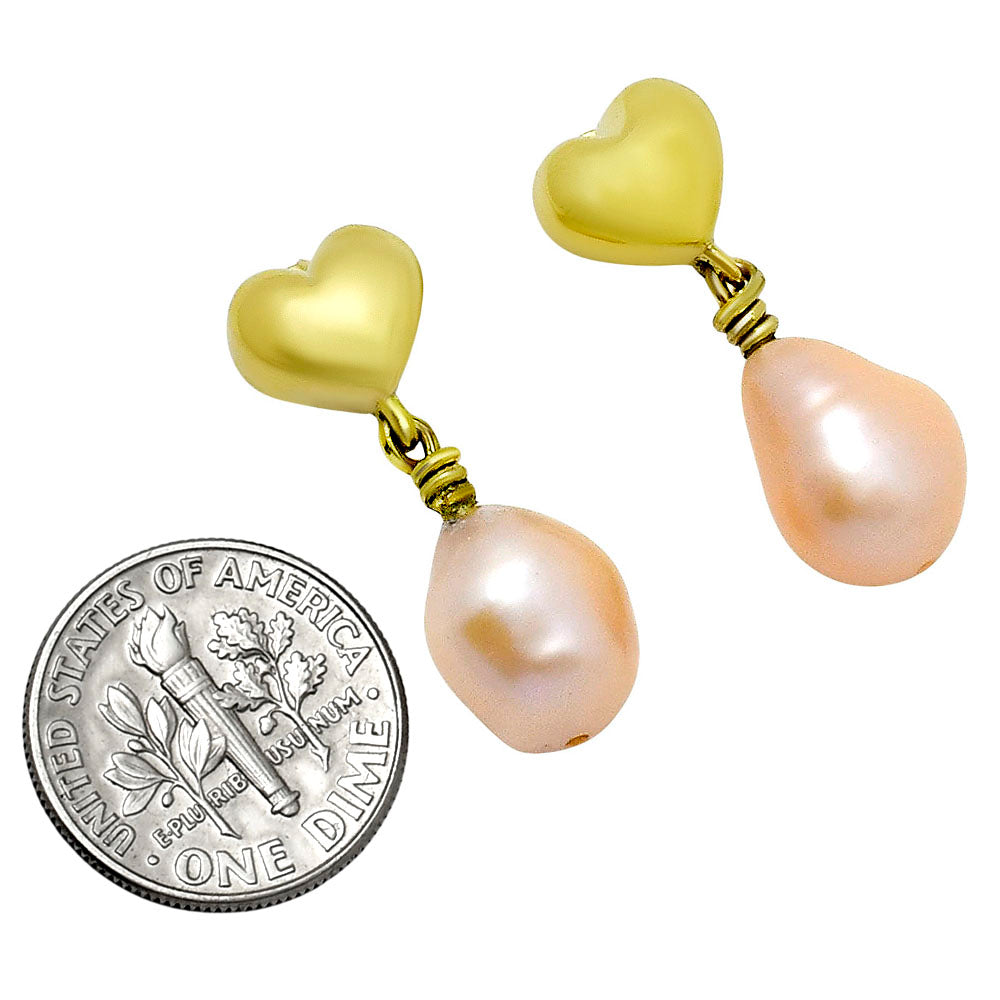 Romantic Heart and Pearl Dangle Earrings in 18K Gold Plated Jewelry TGE1011 EM-1257