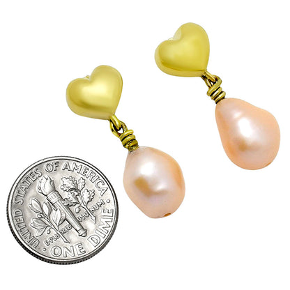 Romantic Heart and Pearl Dangle Earrings in 18K Gold Plated Jewelry TGE1011 EM-1257
