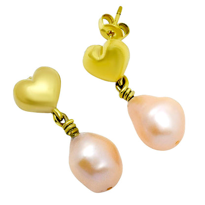 Romantic Heart and Pearl Dangle Earrings in 18K Gold Plated Jewelry TGE1011 EM-1257