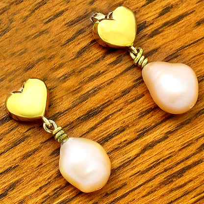 Romantic Heart and Pearl Dangle Earrings in 18K Gold Plated Jewelry TGE1011 EM-1257