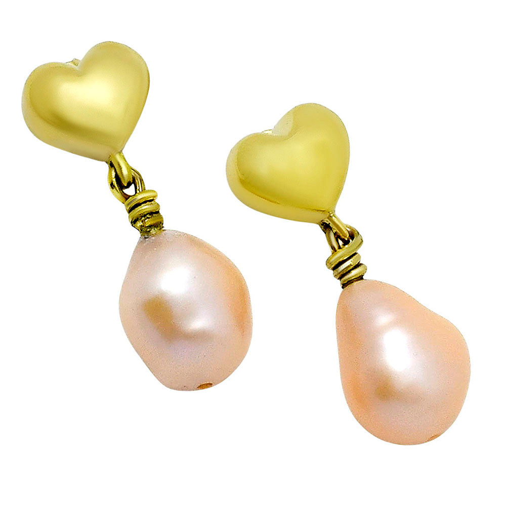 Romantic Heart and Pearl Dangle Earrings in 18K Gold Plated Jewelry TGE1011 EM-1257