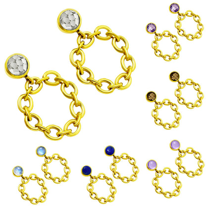 Modern Chain Link Gemstone Drop Earrings Jewelry in 18K Gold Plated TGE1012 EM-1264