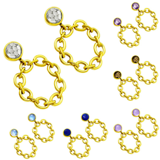 Modern Chain Link Gemstone Drop Earrings Jewelry in 18K Gold Over Brass TGE1012 EM-1264