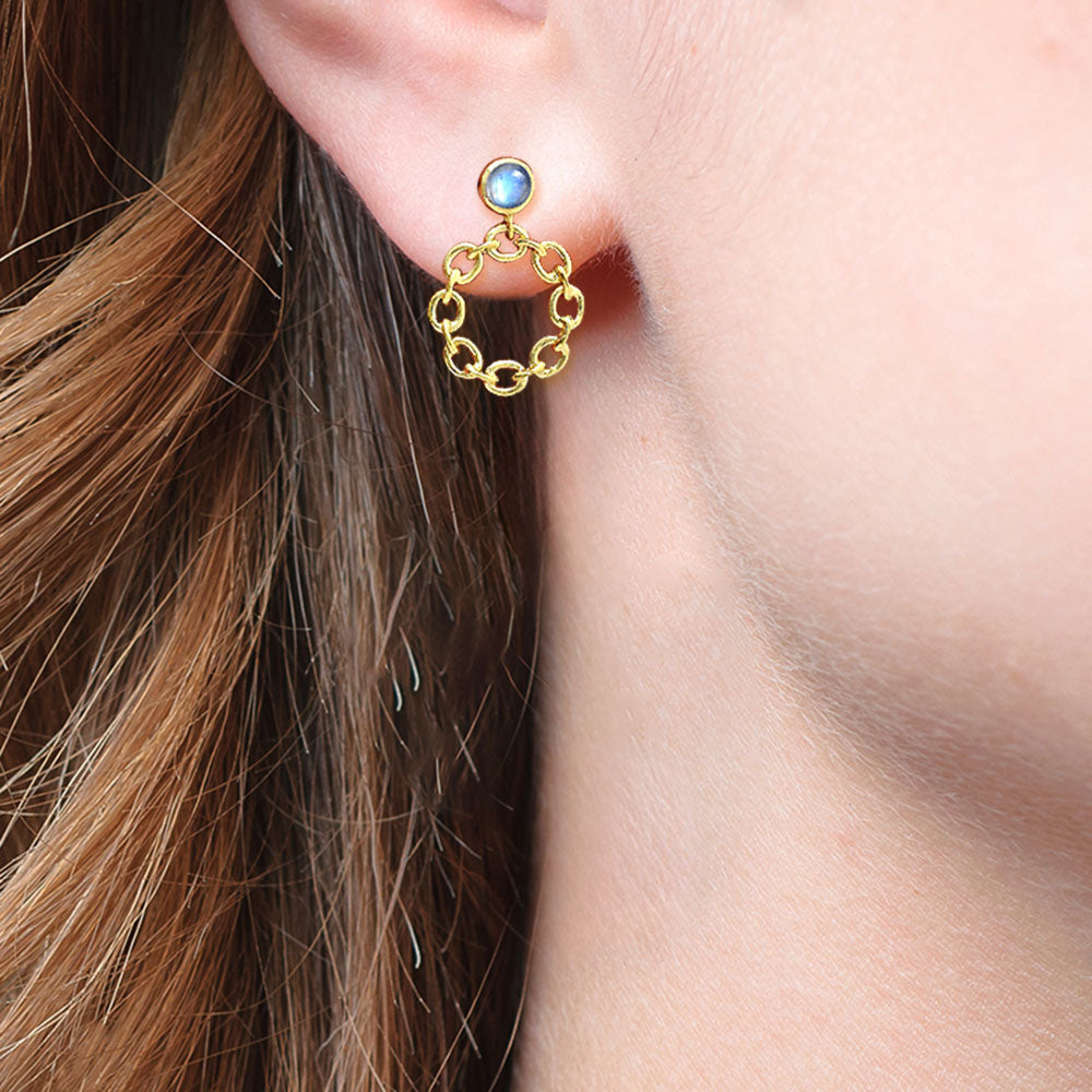 Modern Chain Link Gemstone Drop Earrings Jewelry in 18K Gold Plated TGE1012 EM-1264