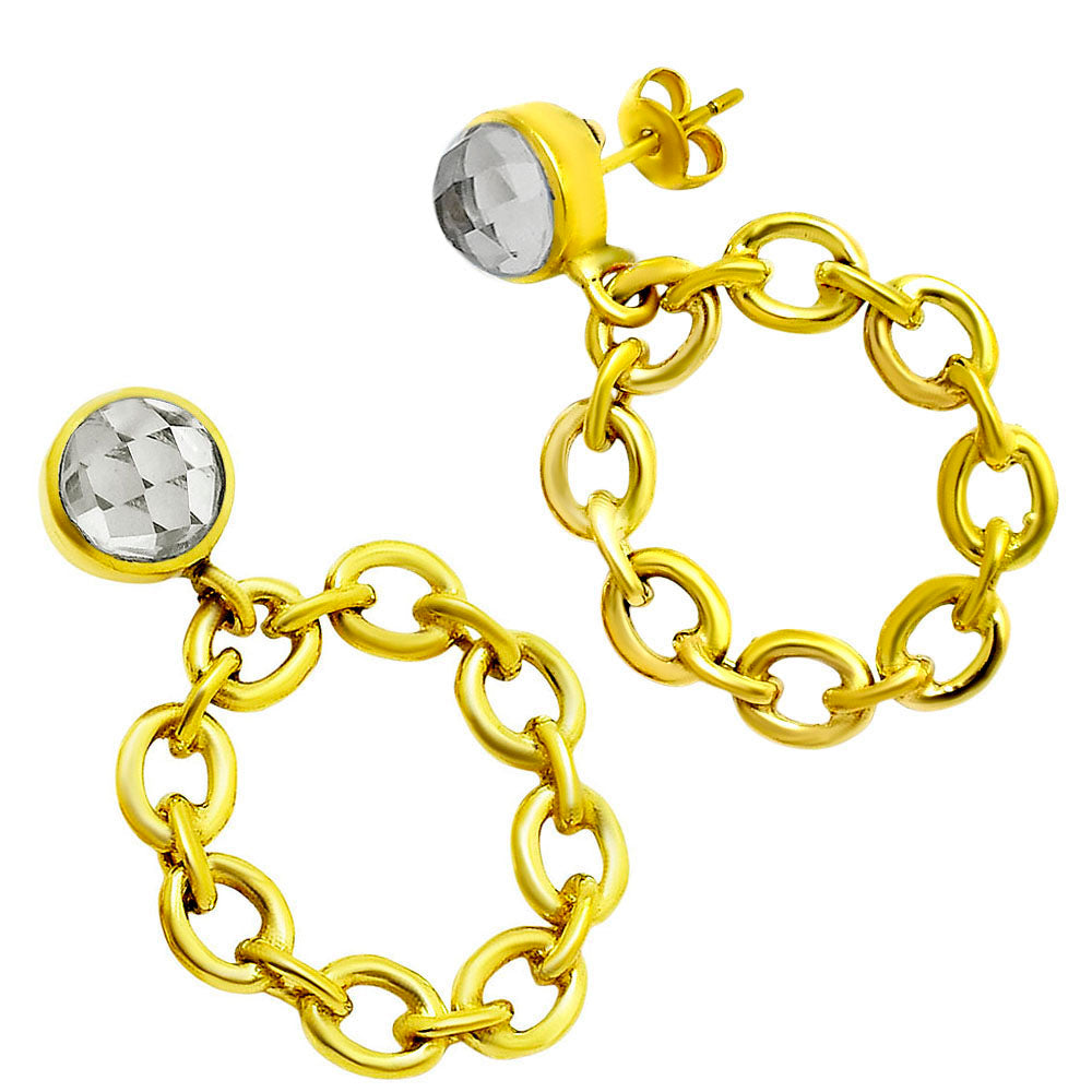 Modern Chain Link Gemstone Drop Earrings Jewelry in 18K Gold Plated TGE1012 EM-1264