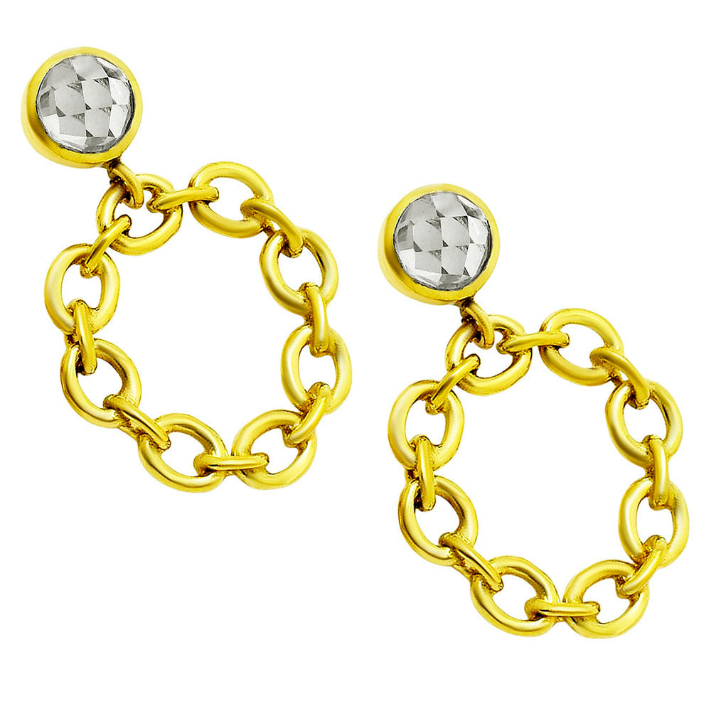 Modern Chain Link Gemstone Drop Earrings Jewelry in 18K Gold Plated TGE1012 EM-1264