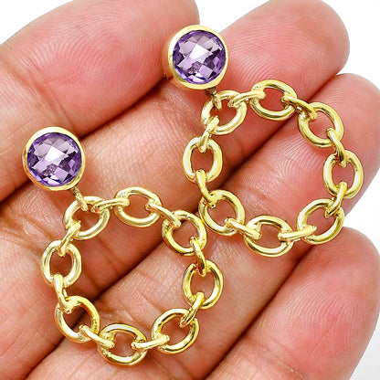 Modern Chain Link Gemstone Drop Earrings Jewelry in 18K Gold Plated TGE1012 EM-1264