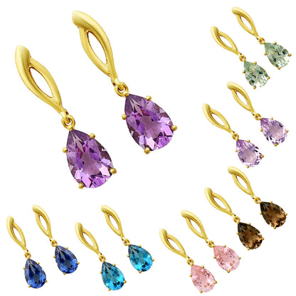 Minimal Pear Drop Gemstone Earrings 18K Gold Over Brass – Handmade TGE1013 EM-1270