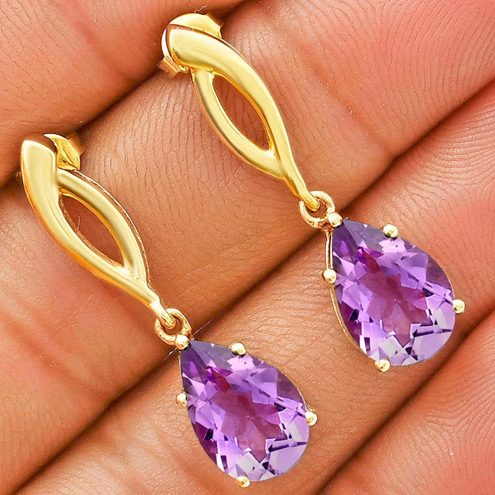 Minimal Pear Drop Gemstone Earrings 18K Gold Over Brass – Handmade TGE1013 EM-1270