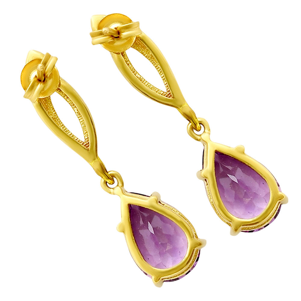 Minimal Pear Drop Gemstone Earrings 18K Gold Over Brass – Handmade TGE1013 EM-1270