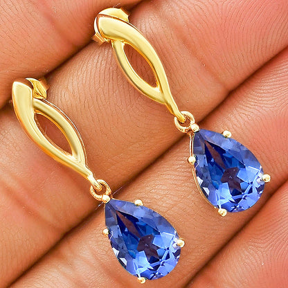 Minimal Pear Drop Gemstone Earrings 18K Gold Over Brass – Handmade TGE1013 EM-1270