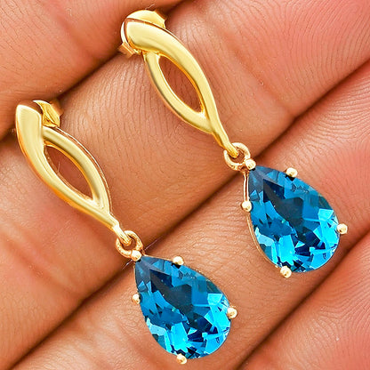 Minimal Pear Drop Gemstone Earrings 18K Gold Over Brass – Handmade TGE1013 EM-1270